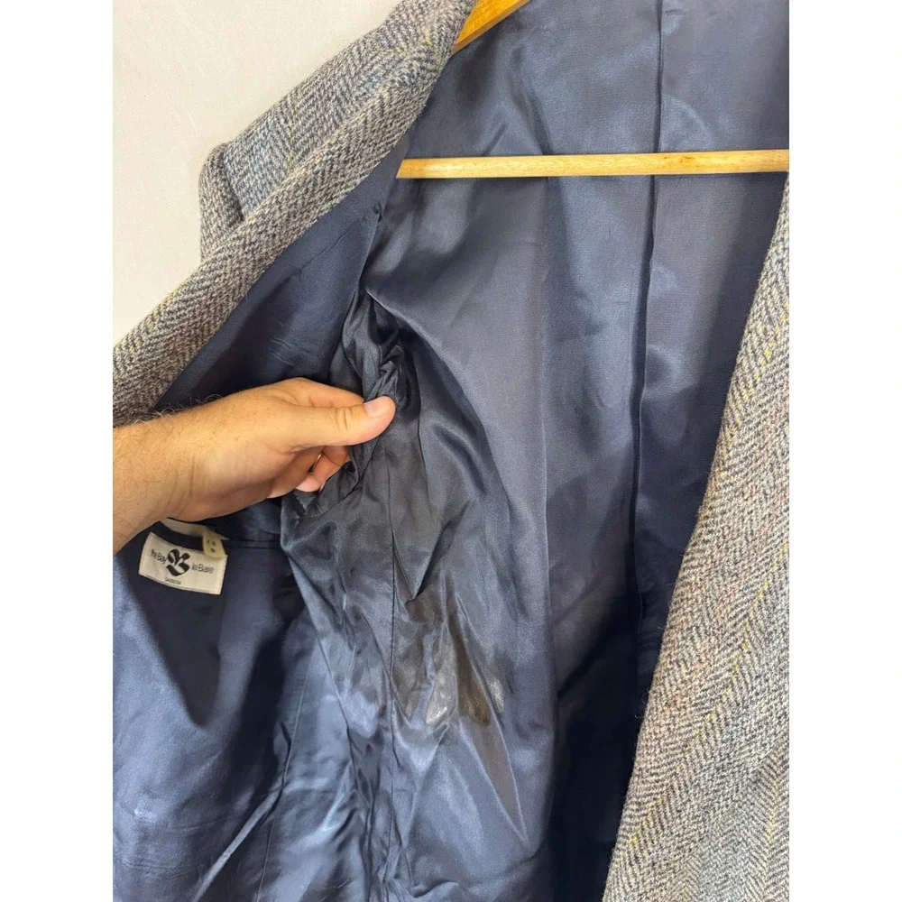 Harris Tweed The Bay Mens Grey Herringbone Wool Blazer Sport Coat 42R Vintage
